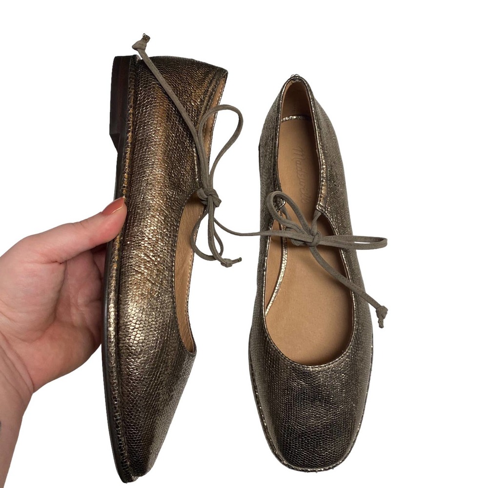 MADEWELL Metallic Leather Gold Maryjanes Flats Shoes Normani Lace Up 11